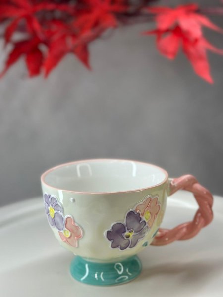 فنجان هاند ميد ورد أخضر (5)